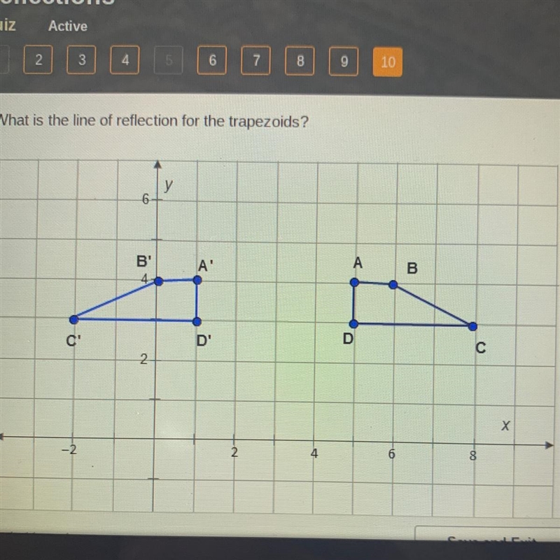 What is the line of reflection for the trapezoids?-example-1