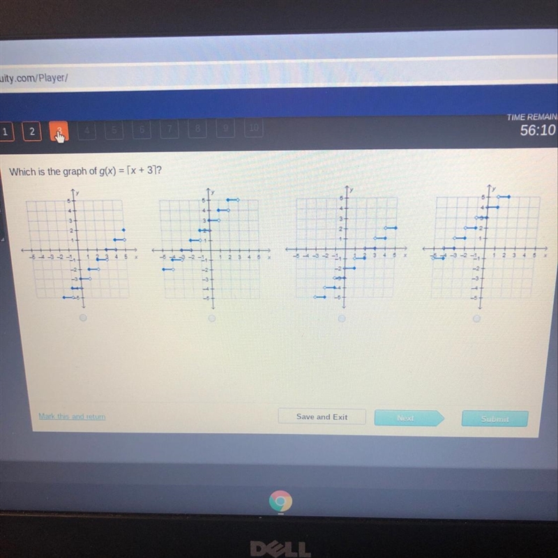 Which is the graph of g(x)=[x+3]-example-1