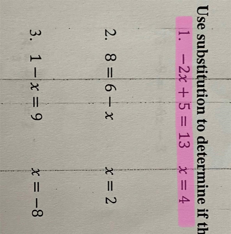 Use substitution to determine if the solution is correct (PINK HIGHLIGHTED ONE!!!)-example-1