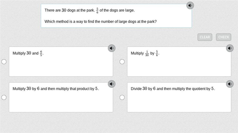 There are 30 dogs at the park. 56 of the dogs are large. Which method is a way to-example-1