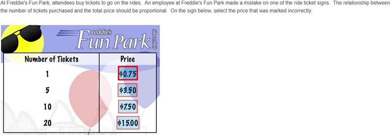 At Freddie's Fun Park, attendees buy tickets to go on the rides. An employee at Freddie-example-1