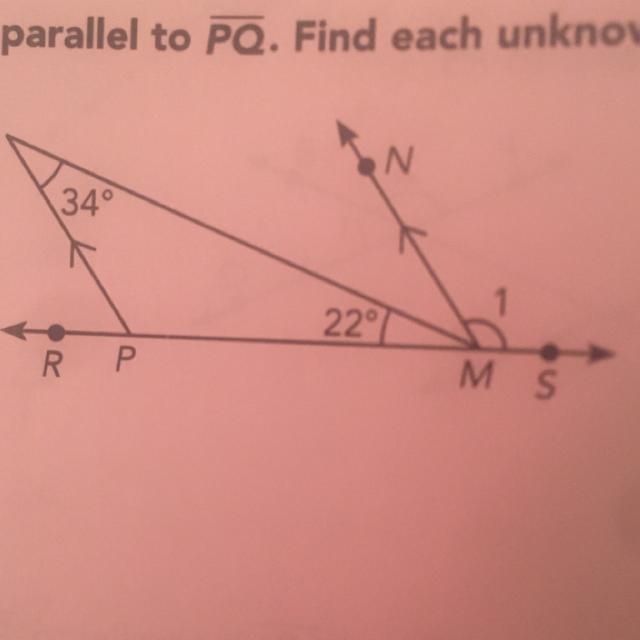 MN is parallel to PO. Find each unknown angle measure. 24 ON 22° M S-example-1