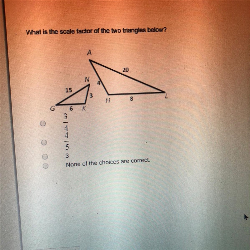 What is scale factor of the two triangles ?-example-1