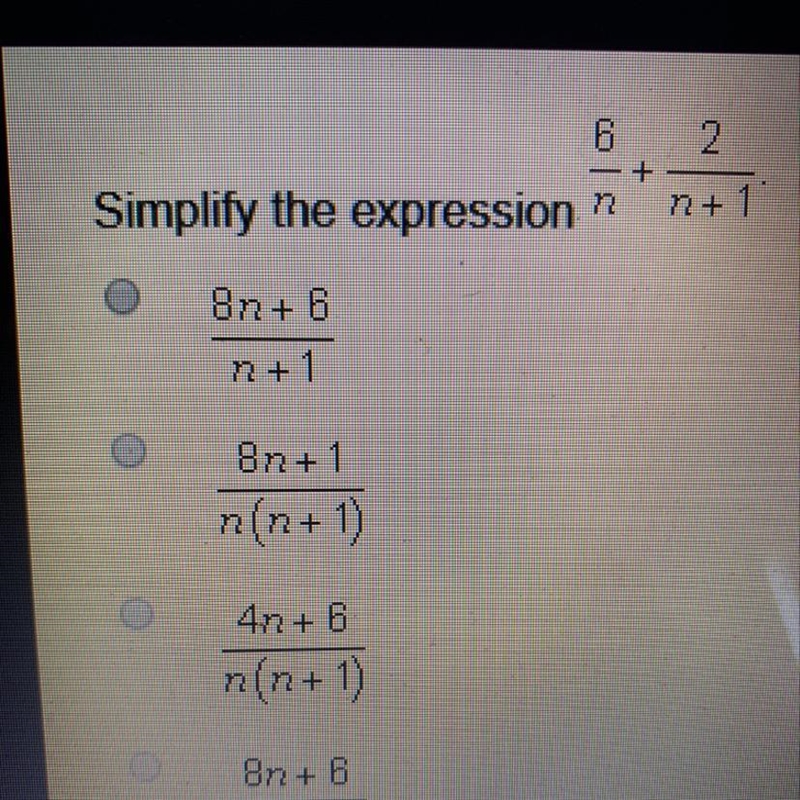 Simplify the expression 6/n + 2/n + 1-example-1