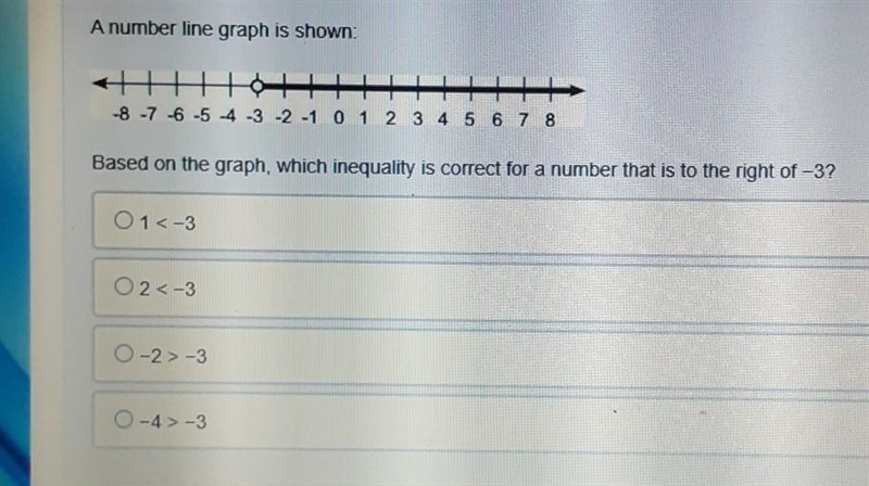 A number line graph Is shown: based on the graph which inequality is correct for a-example-1