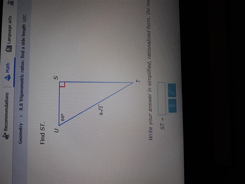 How do I find the side length? Trigonometric ratios.-example-1