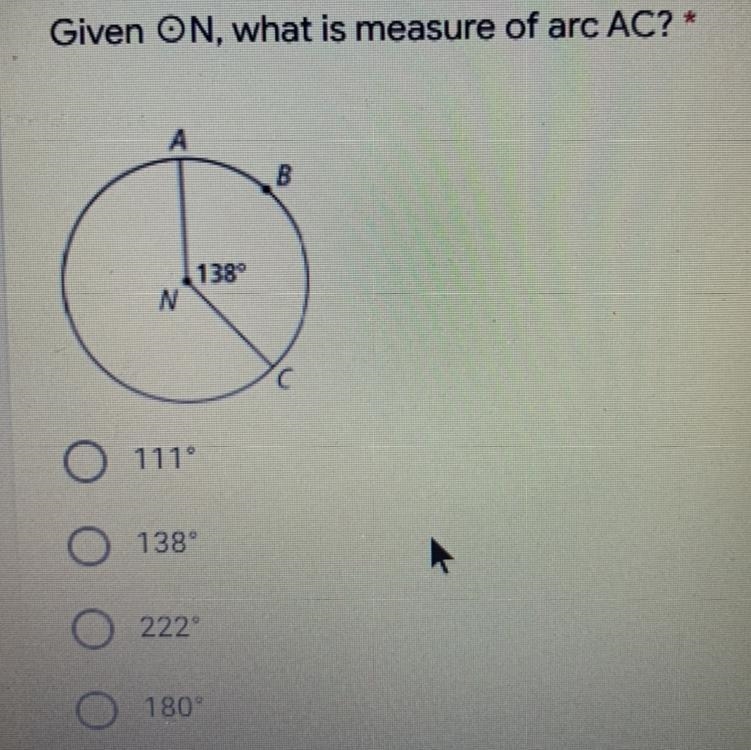 Given ON, what is measure of arc AC?* оооо-example-1