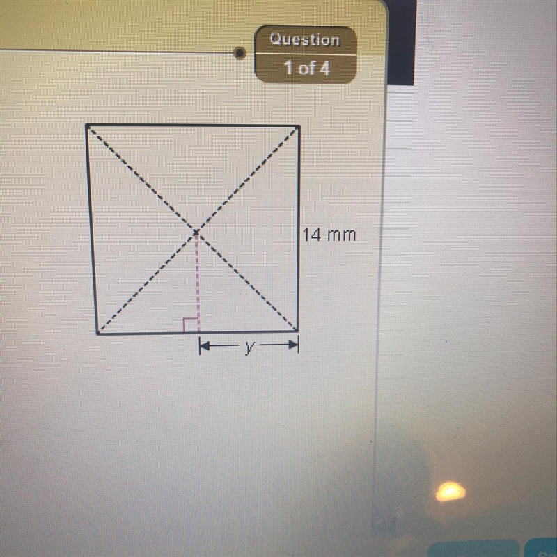 If the side of the square measures 14 mm, what is the length of y? What is the area-example-1