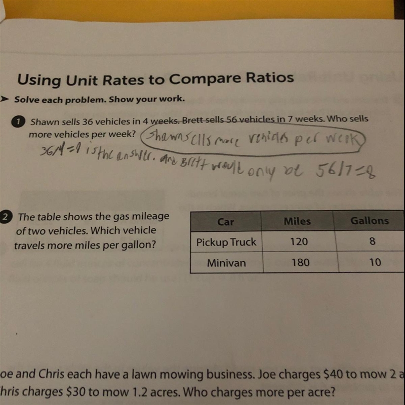 Number 2 the table shows the gas mileage of two vehicles. Which vehicle travels more-example-1