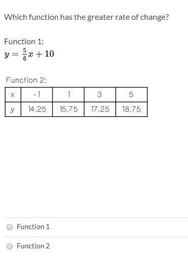 Which function has the greater rate of change? Function 1 Function 2 *picture listed-example-1