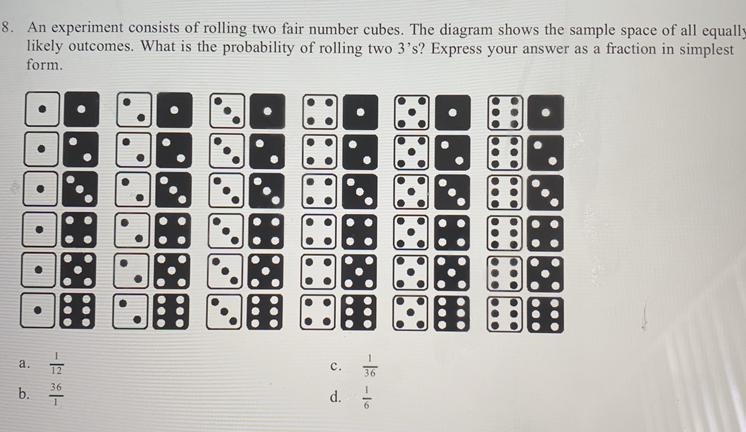 A 1/12 b 36/1 c 1/36 d 1/6-example-1