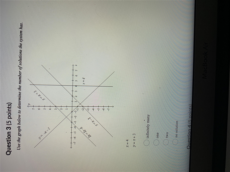 Use graph below to determine the number of the solutions the system has.-example-1