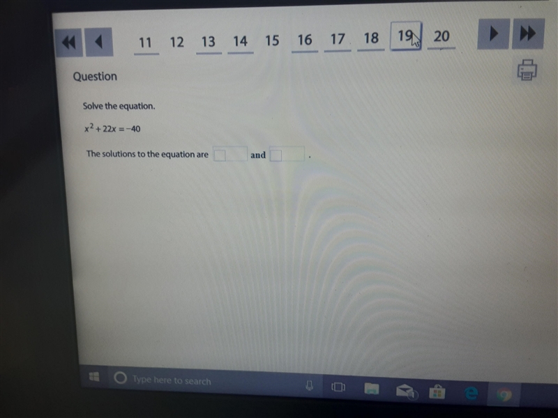 Solve the equation. X^2 + 22x = -40 The solutions to the equation are-example-1