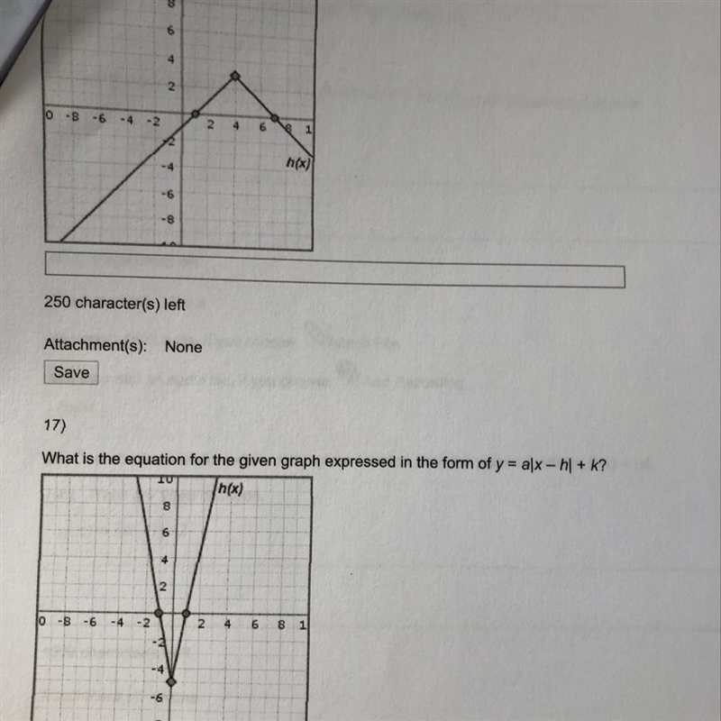 What is the equation for the given graph expressed in the form of y=a|x-h|+k?-example-1