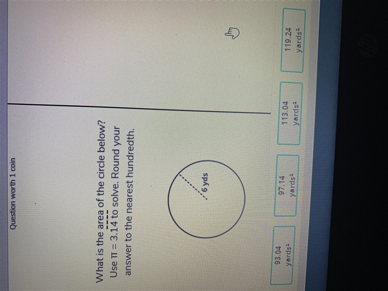 What is the area of the circle below use TT =3.14 to solve round your answer to the-example-1