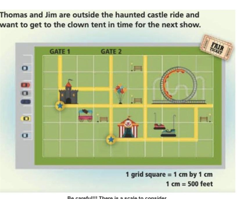 Jim says that the marked yellow paths show the shortest path to the tent. Is he correct-example-1