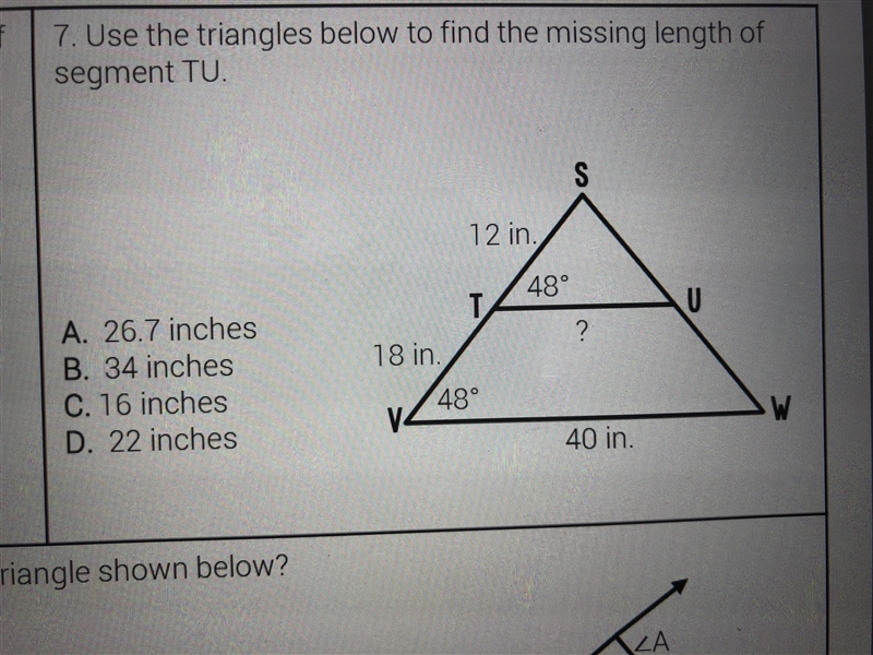 Please help what’s the missing length of TU?-example-1