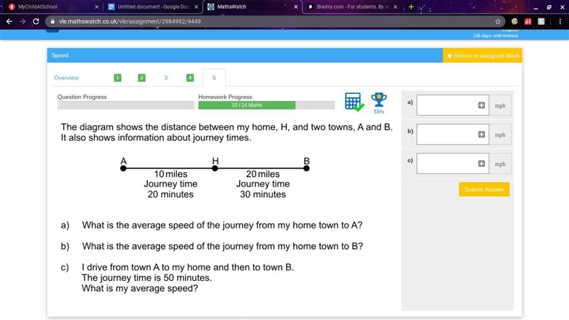 The diagram shows the diiferance between my home h and two towns-example-1