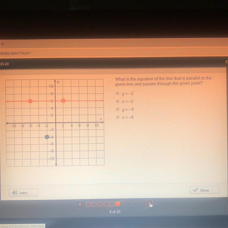 What is the equation of the line that is parallel to the given line and passes through-example-1