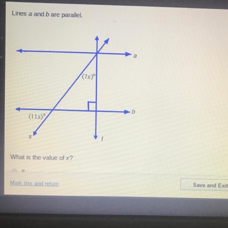 Lines a and b are parallel What is the value of x 5 10 35 55-example-1