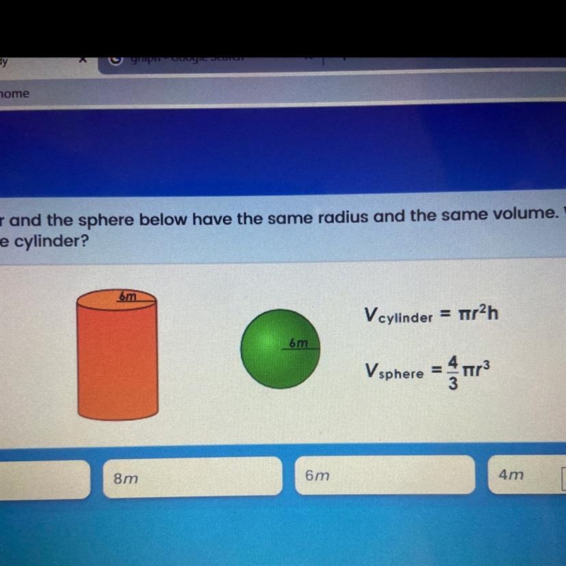 the cylinder and the sphere below have the same radius and the same volume. What is-example-1