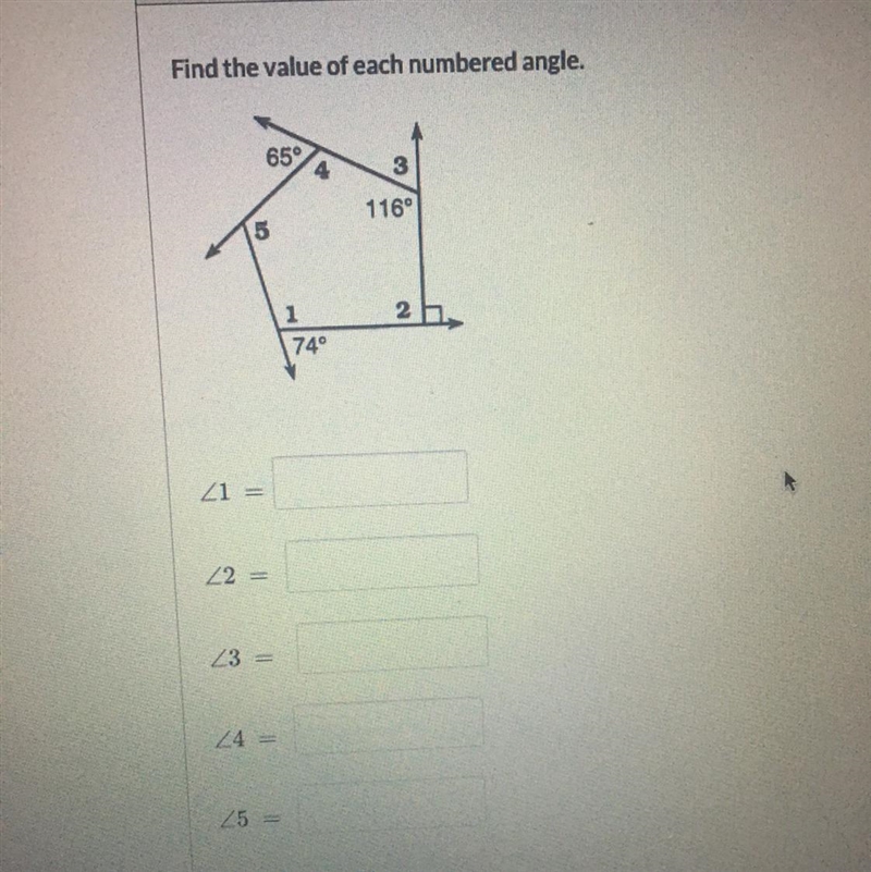 Find the value of each numbered angle.-example-1