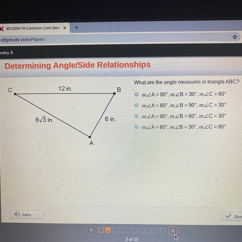 What are the angle measures in triangle ABC ?-example-1