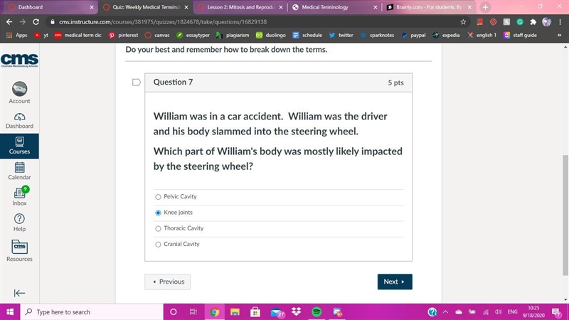 William was in a car accident. William was the driver and his body slammed into the-example-1