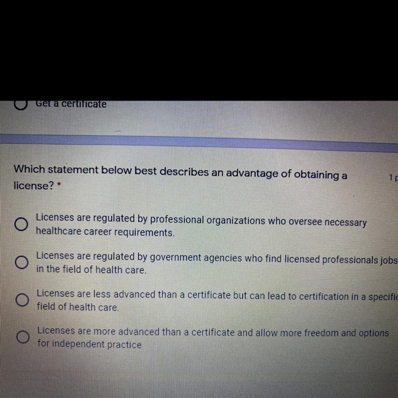 Which statement below best describes an advantage of obtaining a license? *-example-1