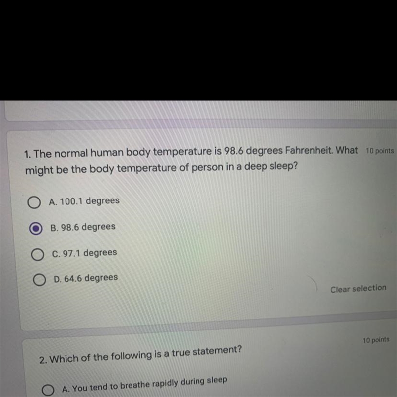 1. The normal human body temperature is 98.6 degrees Fahrenheit. What might be the-example-1