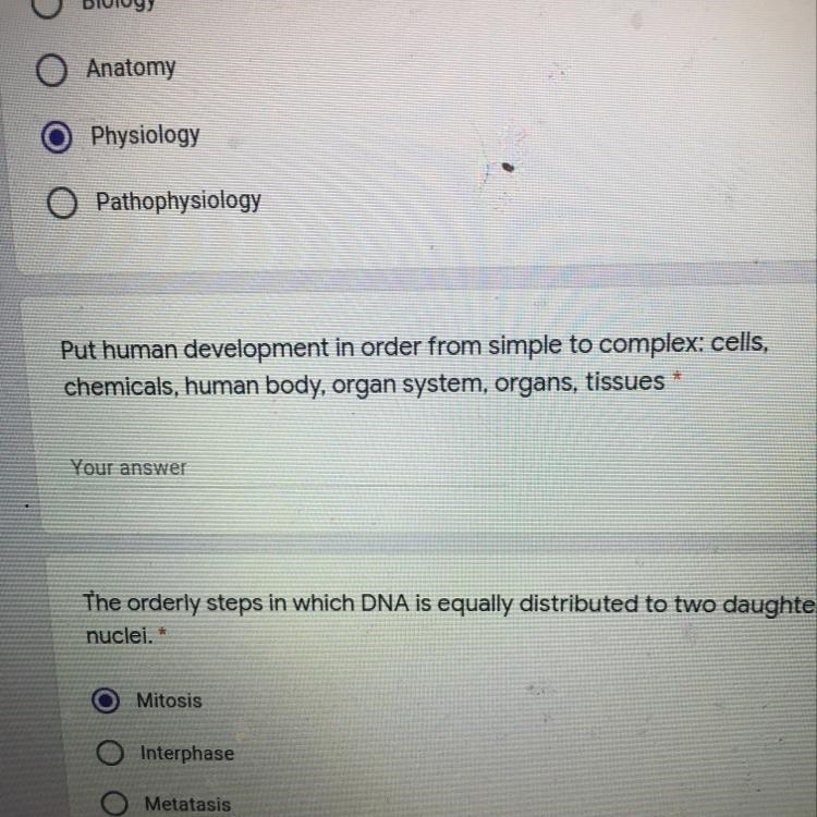 Put human development in order from simple to complex: cells chemicals, human body-example-1