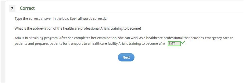 What is the abbreviation of the healthcare professional Aria is training to become-example-1