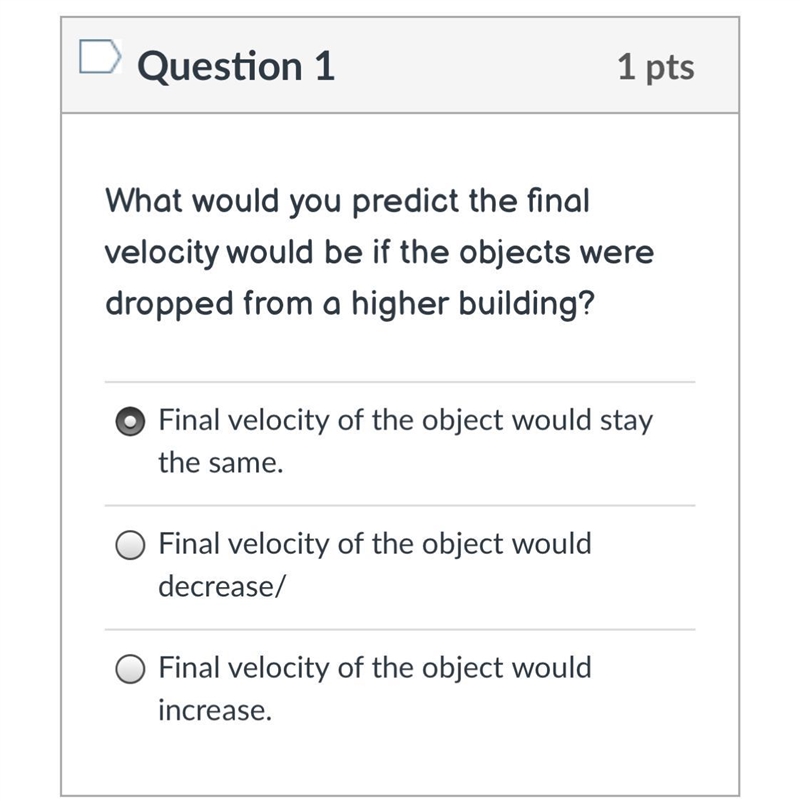 Does velocity, speed, and rate acceleration change if it was dropped from a higher-example-1