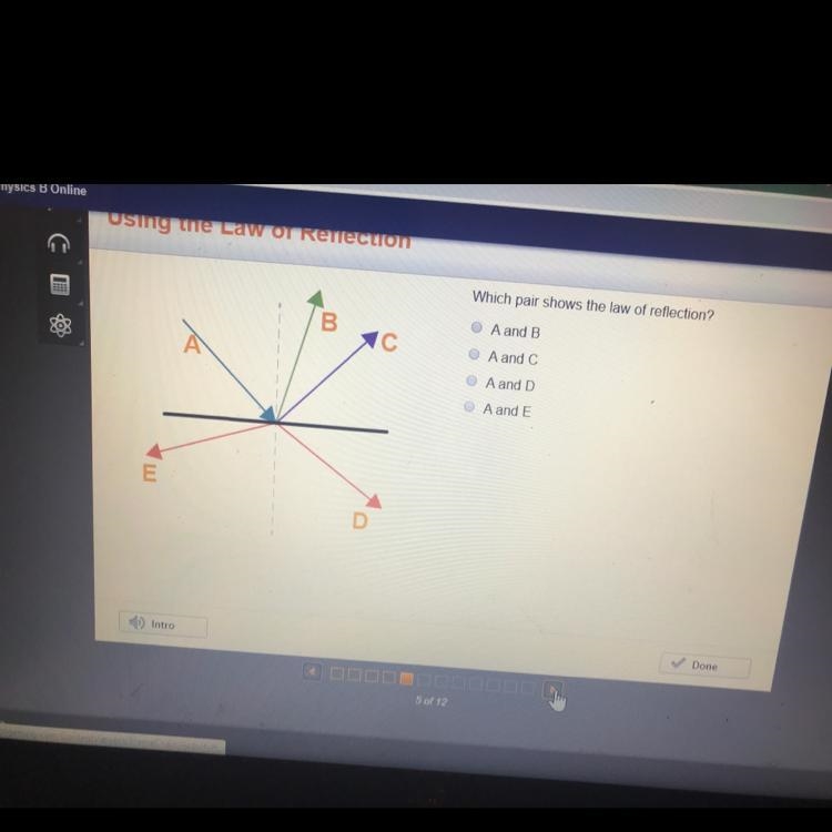 Which pair shows the law of reflection?-example-1