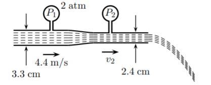 Water flows at speed of 4.4 m/s through a horizontal pipe of diameter 3.3 cm . The-example-1