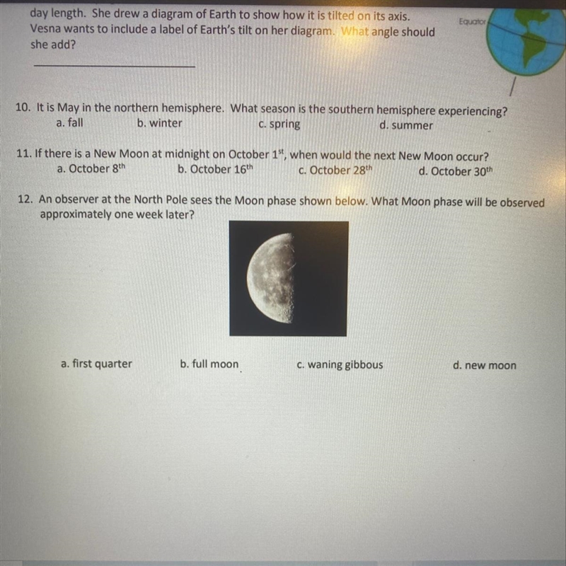 Help please an observer at the North Pole sees the moon phase shown below. What Moon-example-1