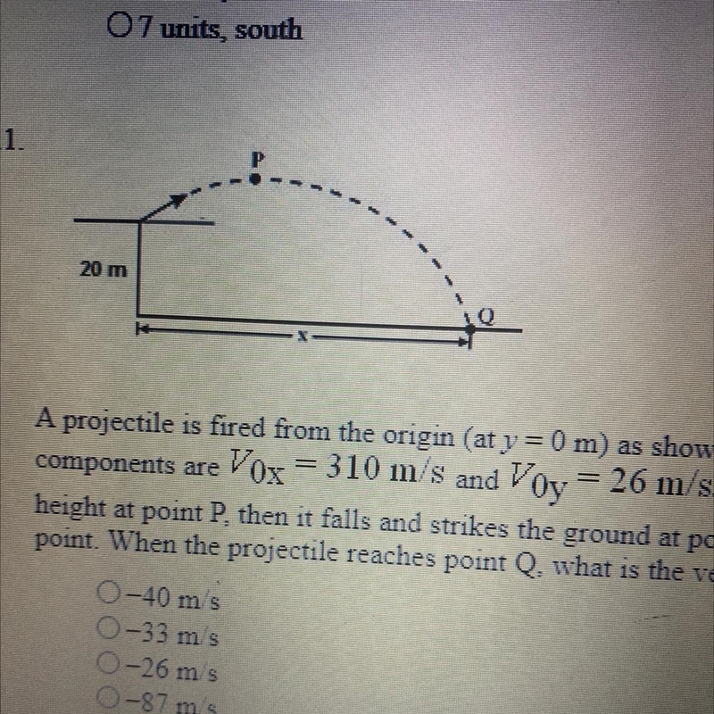 A projectile is fired from the origin (at y = 0 m) as shown in the diagram. The initial-example-1