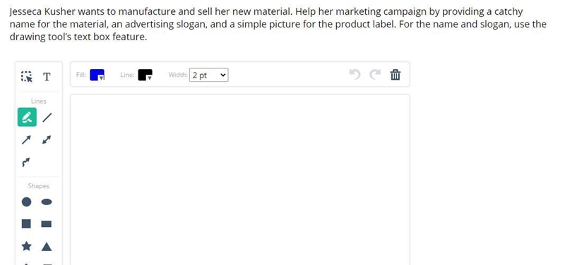 Jesseca Kusher wants to manufacture and sell her new material. Help her marketing-example-1