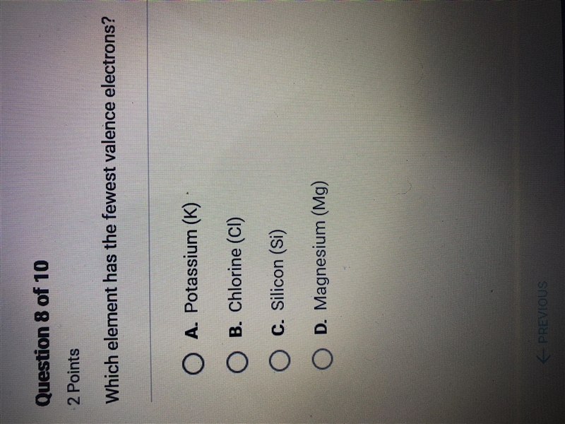 Which element has the fewest valence electrons?-example-1