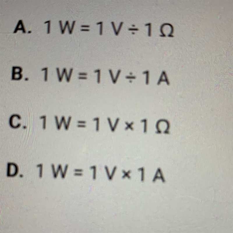 I NEED THIS ASAP!! Which formula defines the unit for electrical power?-example-1