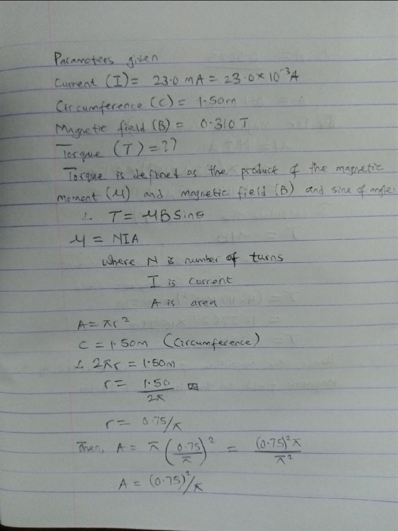 A current of 23.0 mA is maintained in a single circular loop with a circumference-example-1