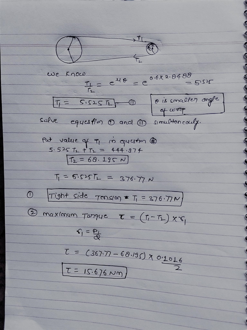 Problem 2: A flat belt is used with a driving pulley (diameter 4 inches) and a driven-example-2