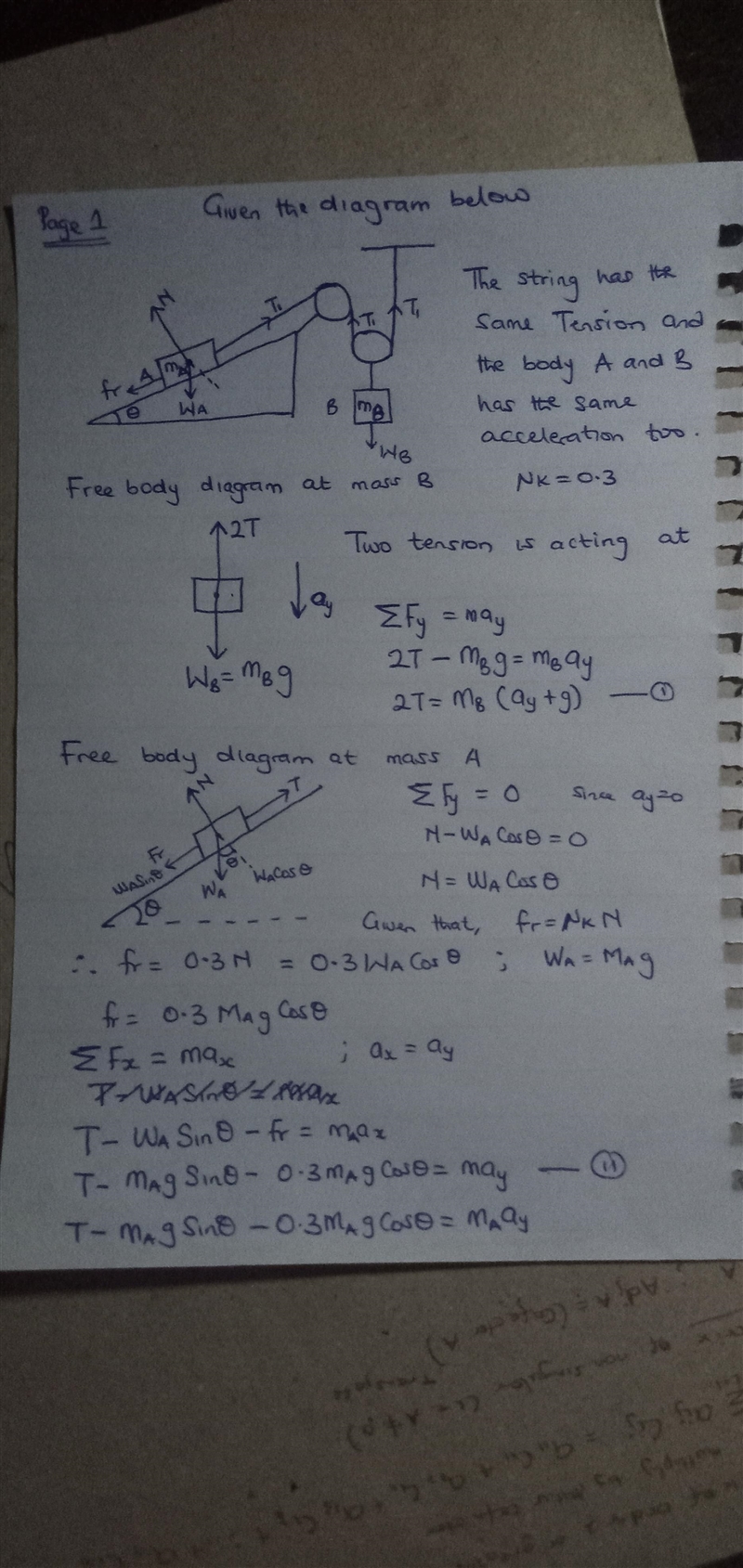 Blocks A and B are held at rest. After releasing block A, it starts to slide up the-example-2