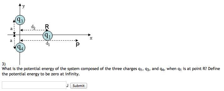 What is the potential energy of the system composed of the three charges q1, q3, and-example-1