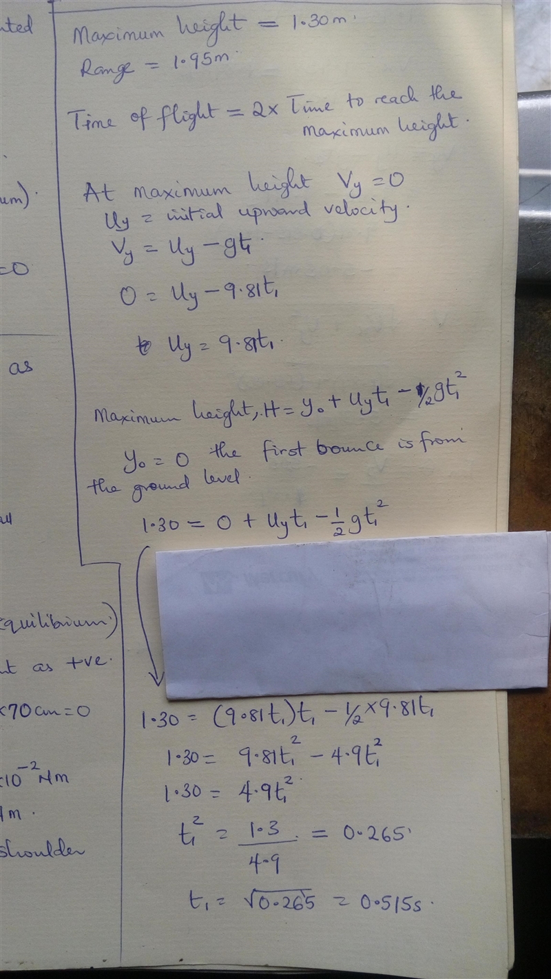 If the distance between the bounces were 1.95 m instead of 1.30 m, but the height-example-1