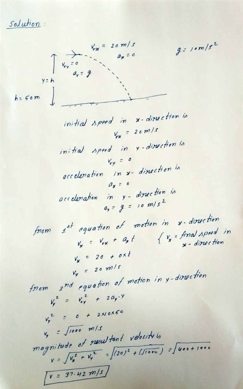 A helicopter is traveling horizontally at 50m/s at a height of 50m above the ground-example-1