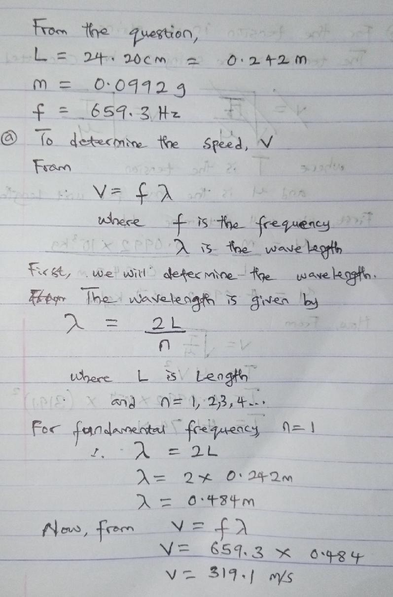 A string on the violin has a length of 24.20 cm and a mass of 0.0992 g. The fundamental-example-1