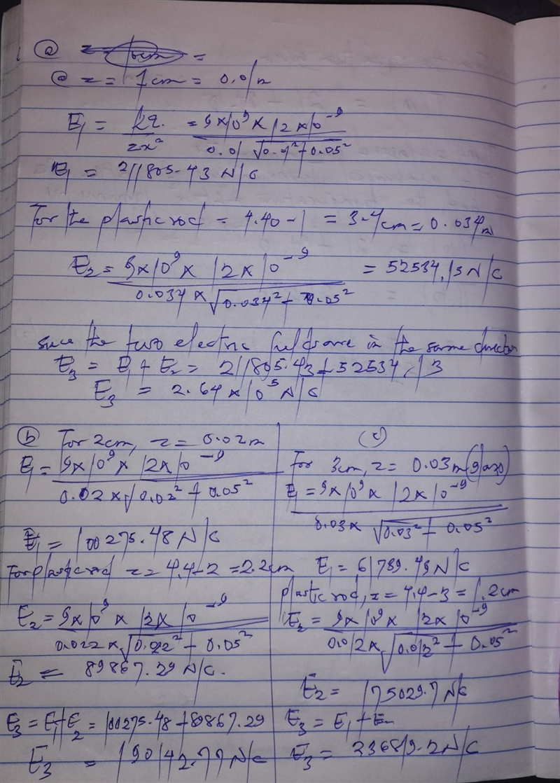 A 10-cm-long thin glass rod uniformly charged to 12.0 nCnC and a 10-cm-long thin plastic-example-1