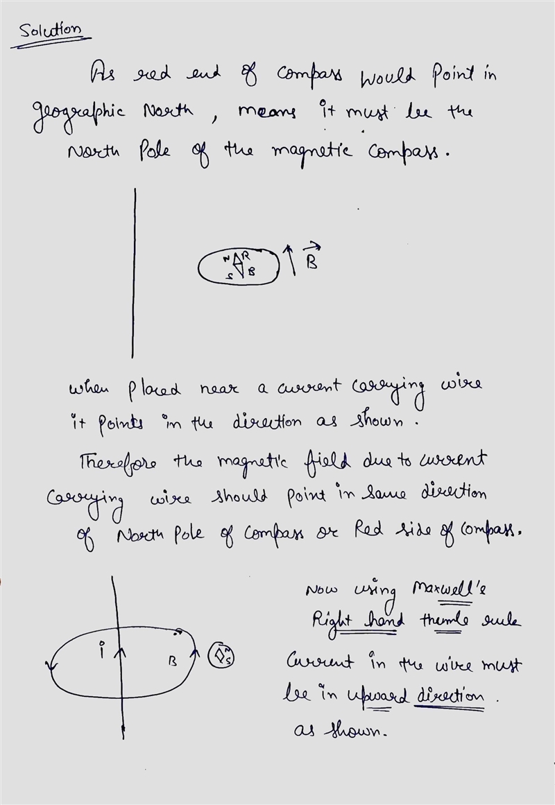 A small compass is placed near a current-carrying wire. The wire is vertical, and-example-1