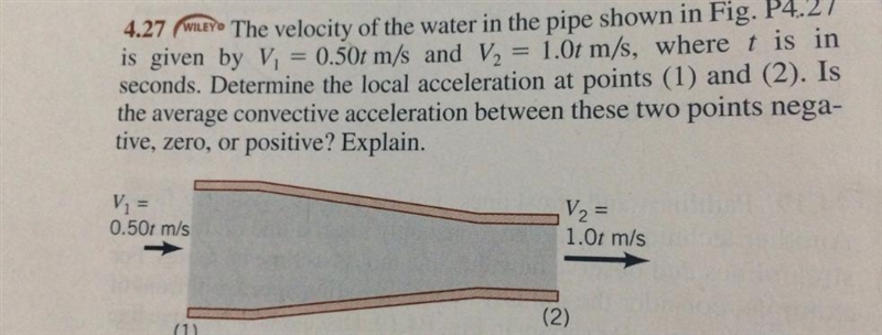 The velocity of the water in the pipe at right is given by V1 = 0.5t m/s and V2 = 1.0t-example-1